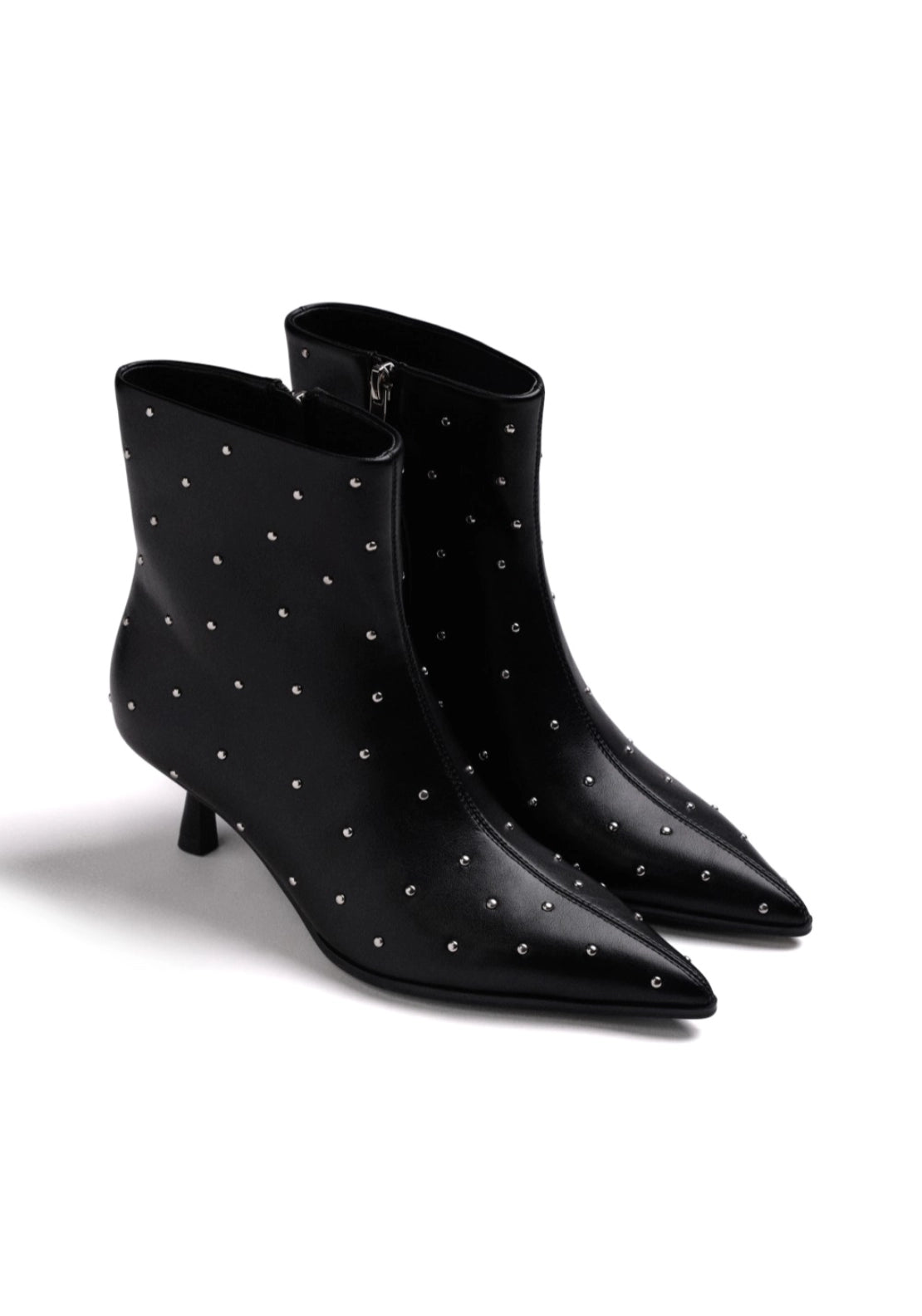 Studded Heeled Ankle Boot - Black
