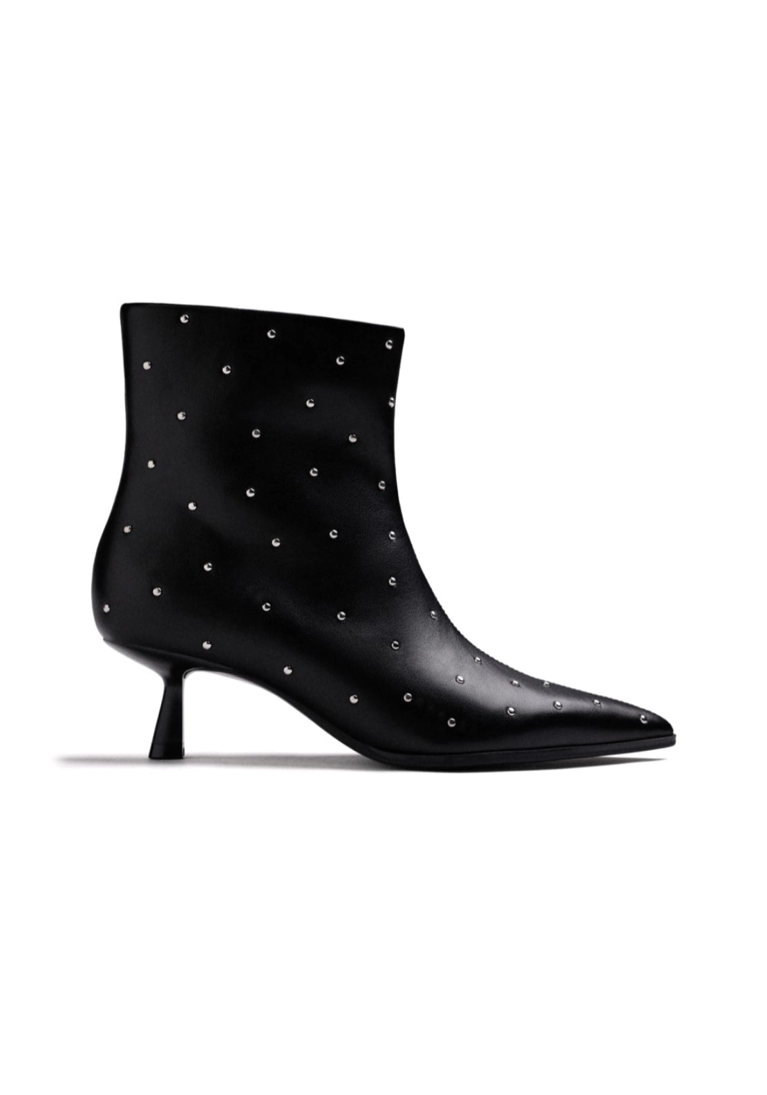 Studded Heeled Ankle Boot - Black
