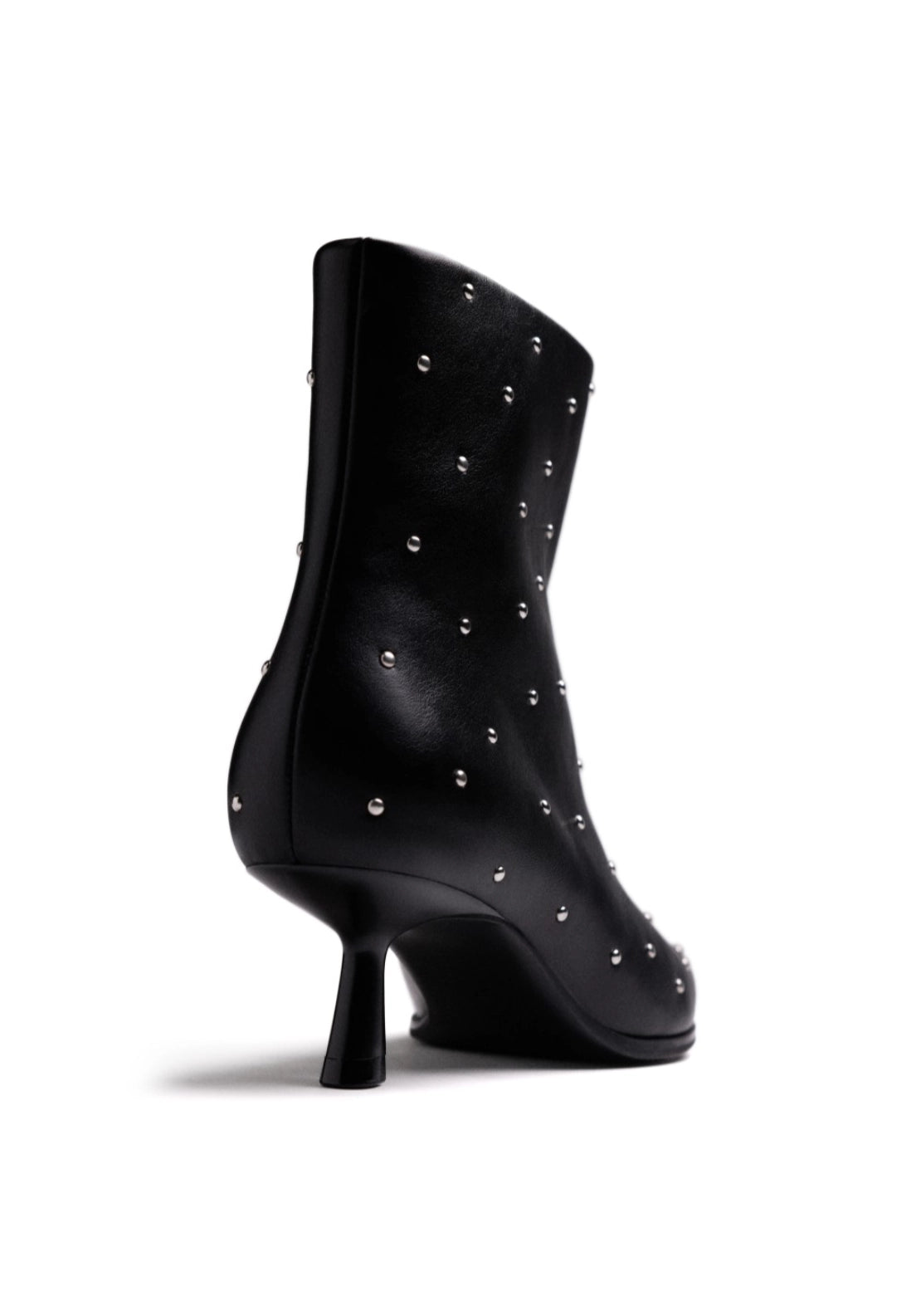Studded Heeled Ankle Boot - Black
