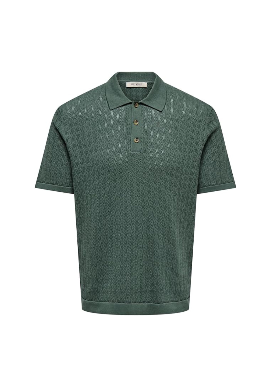 Only &amp; Sons Moon Knit Polo Shirt - Mallard Green 1 Shaws Department Stores