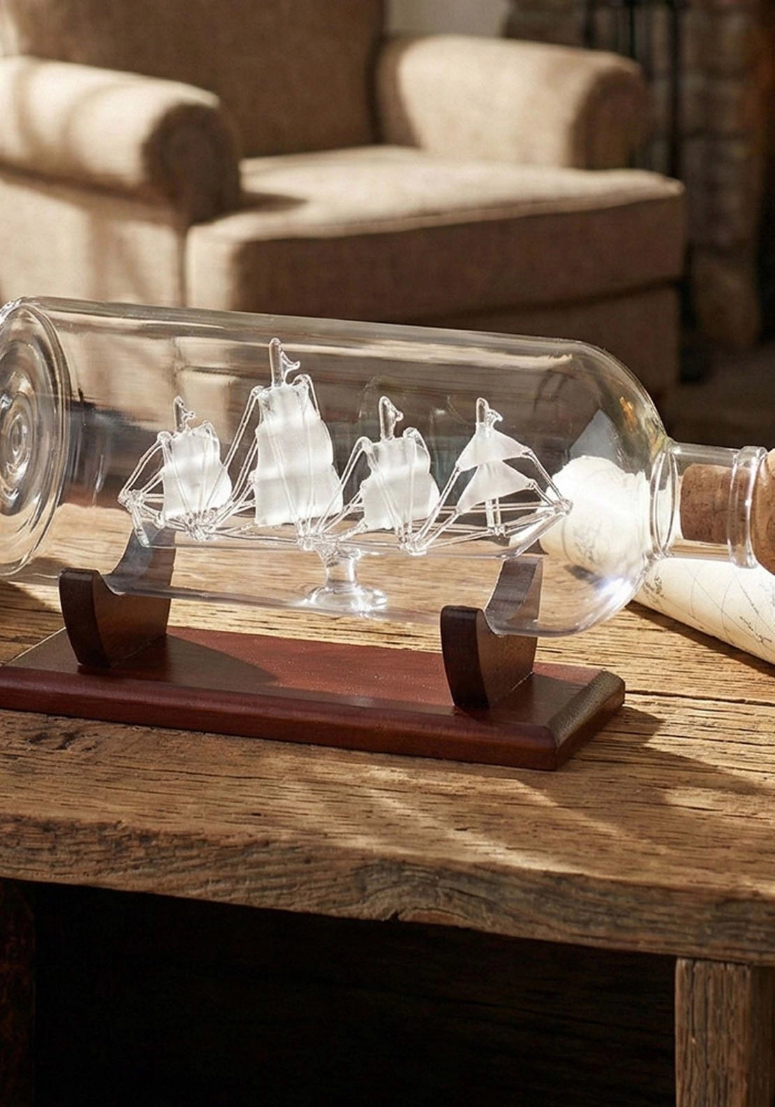Decanter Ship In A Bottle With Stand - Clear