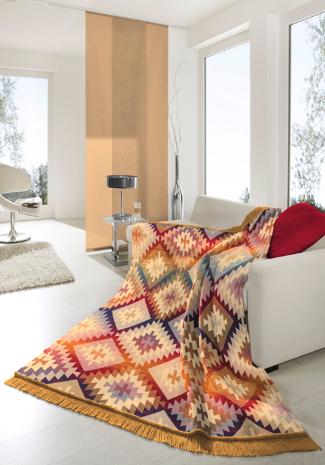 Biederlack Cotton Blend Ikat Diamond Throw - Multi 1 Shaws Department Stores