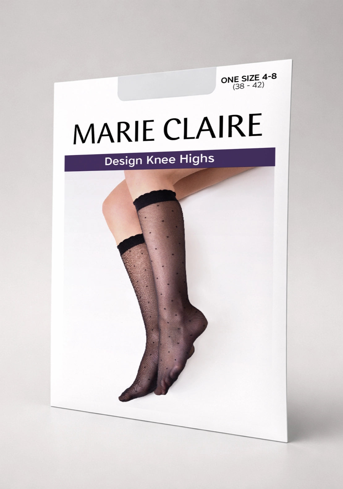 Sheer Polka Dot Knee High With Scallop Top - Black