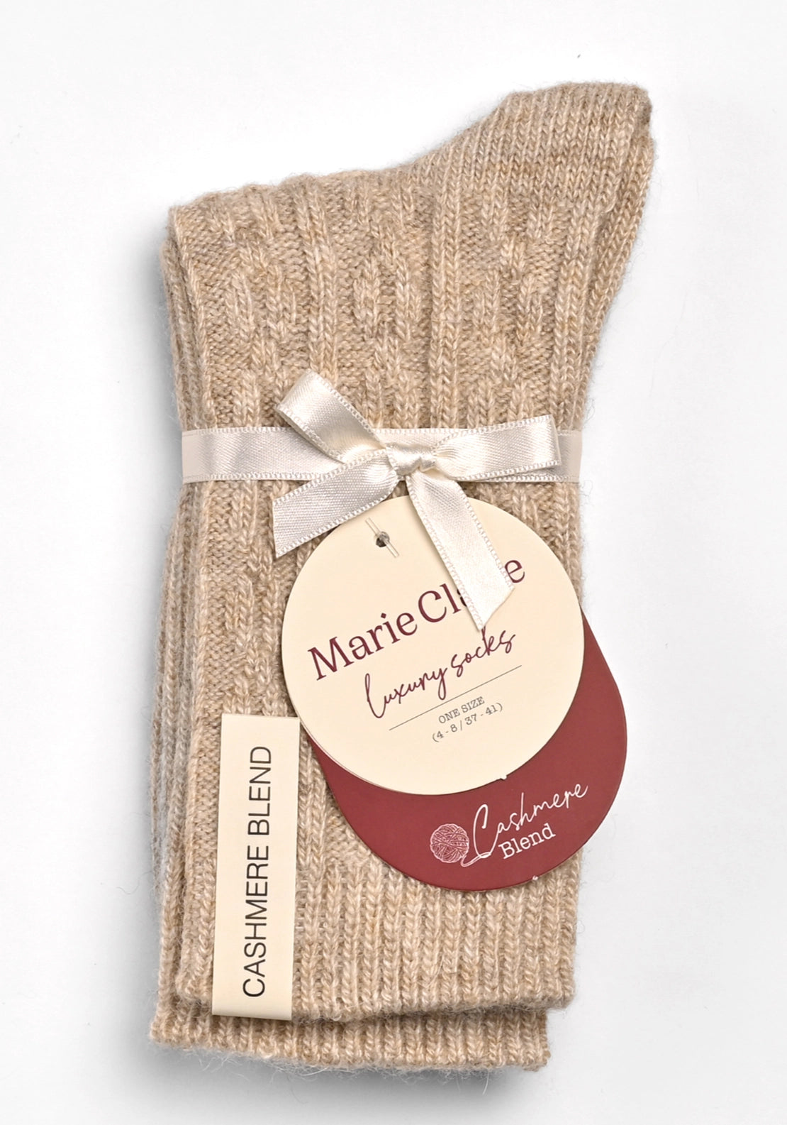 Marie Claire Cable Cashmere Blend Luxury Socks - Beige Melange 1 Shaws Department Stores