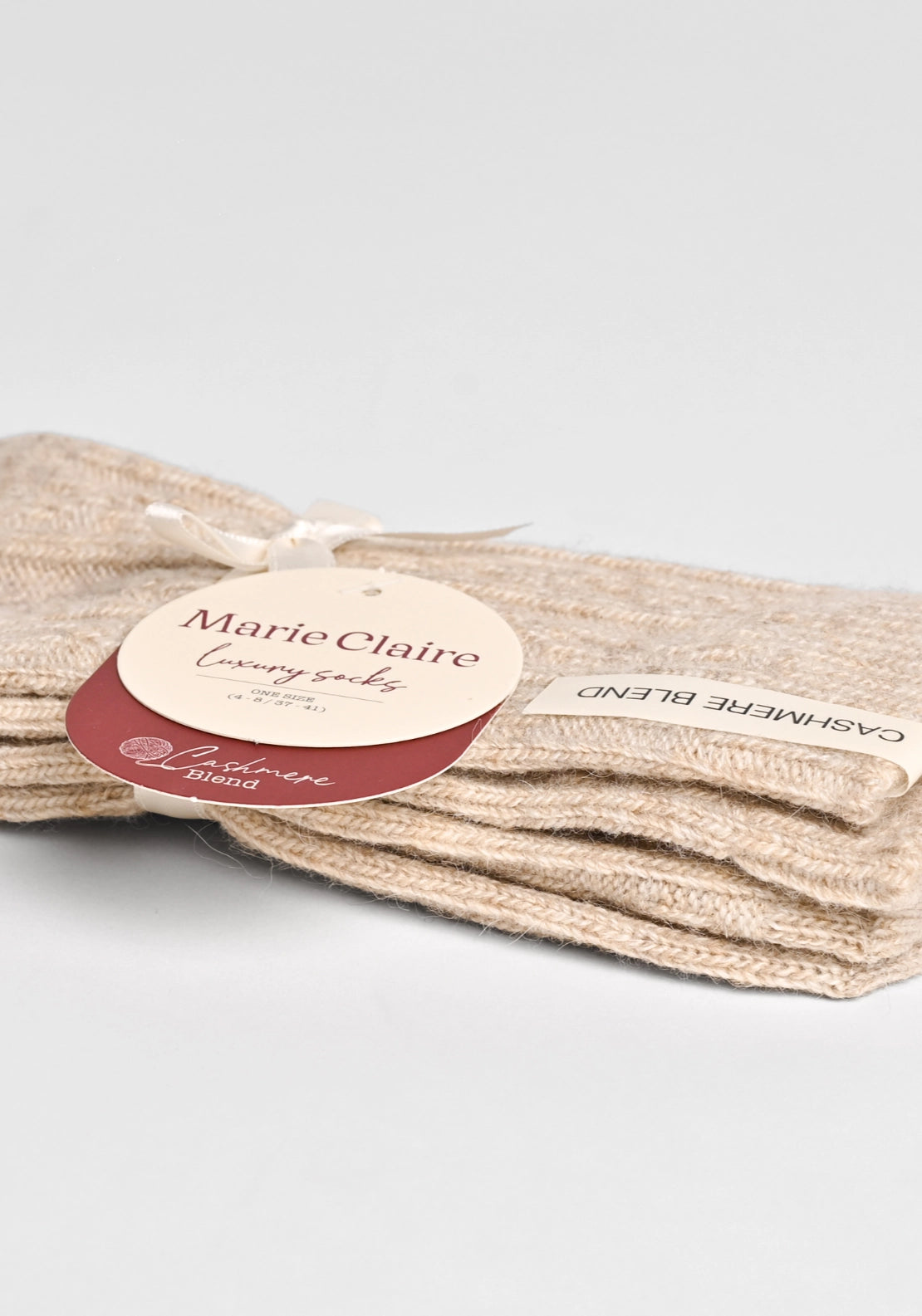 Marie Claire Cable Cashmere Blend Luxury Socks - Beige Melange 3 Shaws Department Stores