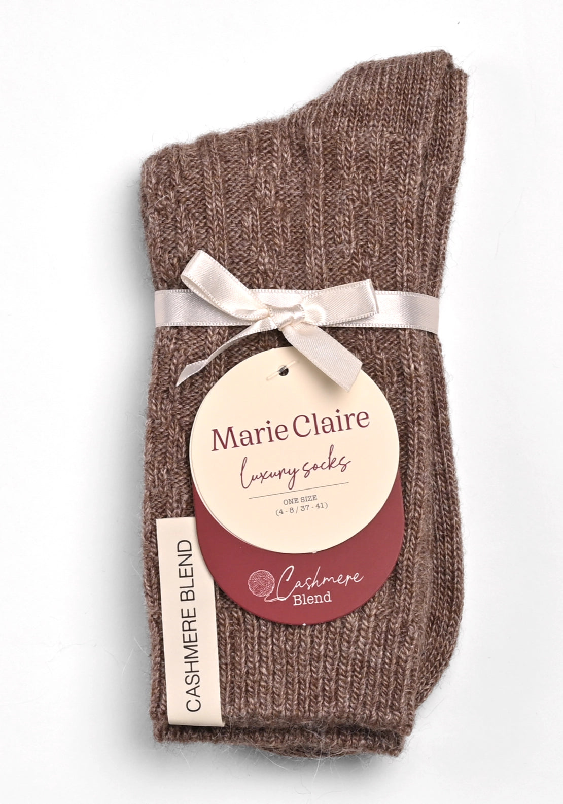 Marie Claire Cable Cashmere Blend Luxury Socks - Biscuit Melange 1 Shaws Department Stores