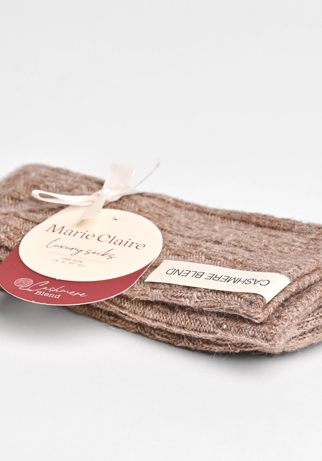 Marie Claire Cable Cashmere Blend Luxury Socks - Biscuit Melange 2 Shaws Department Stores