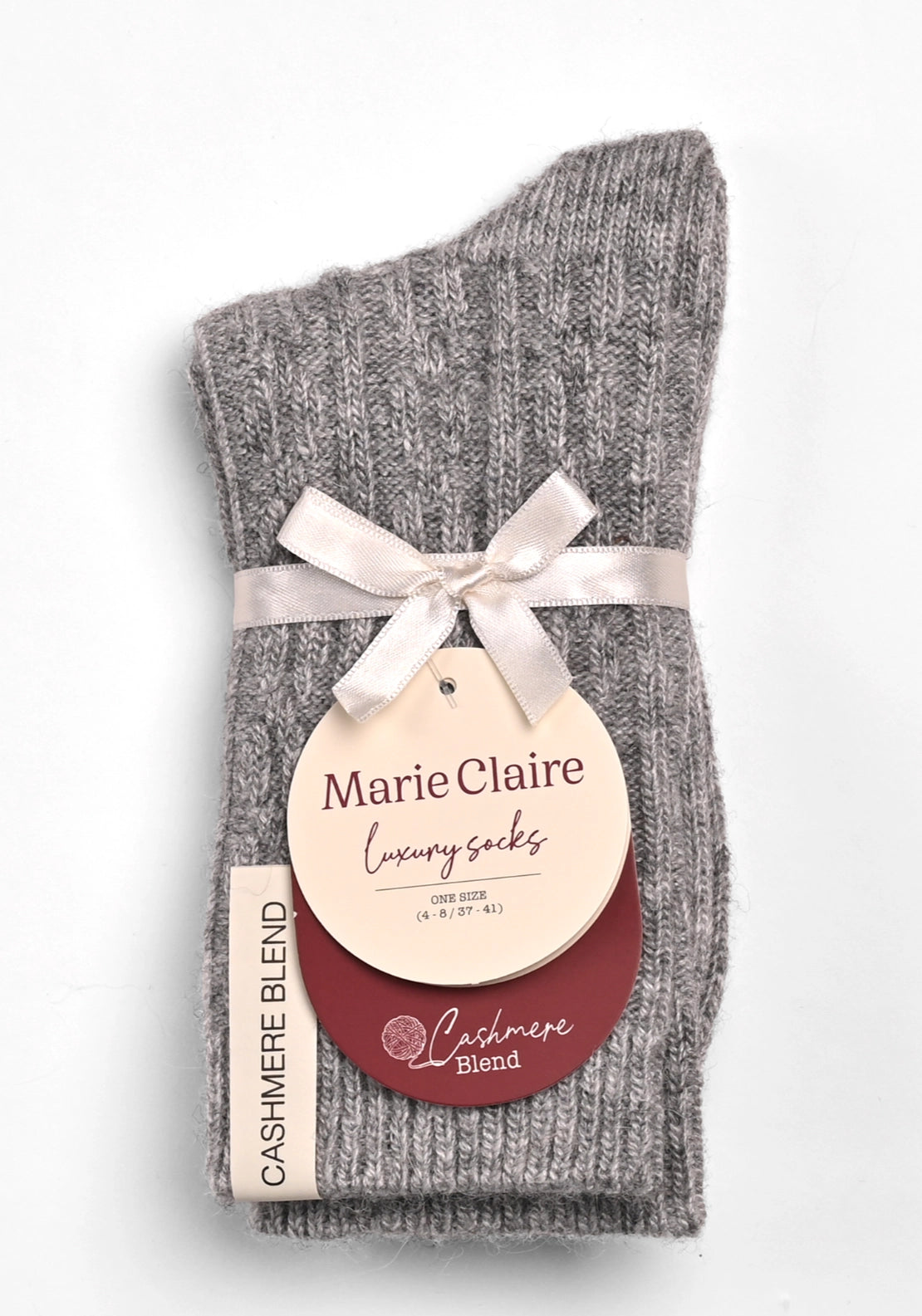 Marie Claire Cable Cashmere Blend Luxury Socks - Grey Melange 1 Shaws Department Stores