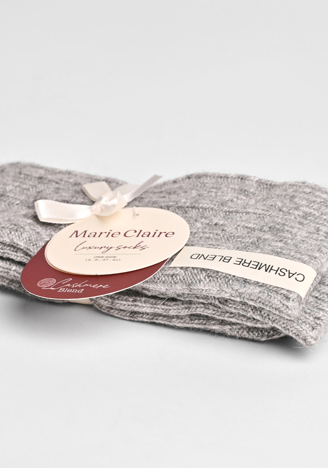 Marie Claire Cable Cashmere Blend Luxury Socks - Grey Melange 3 Shaws Department Stores