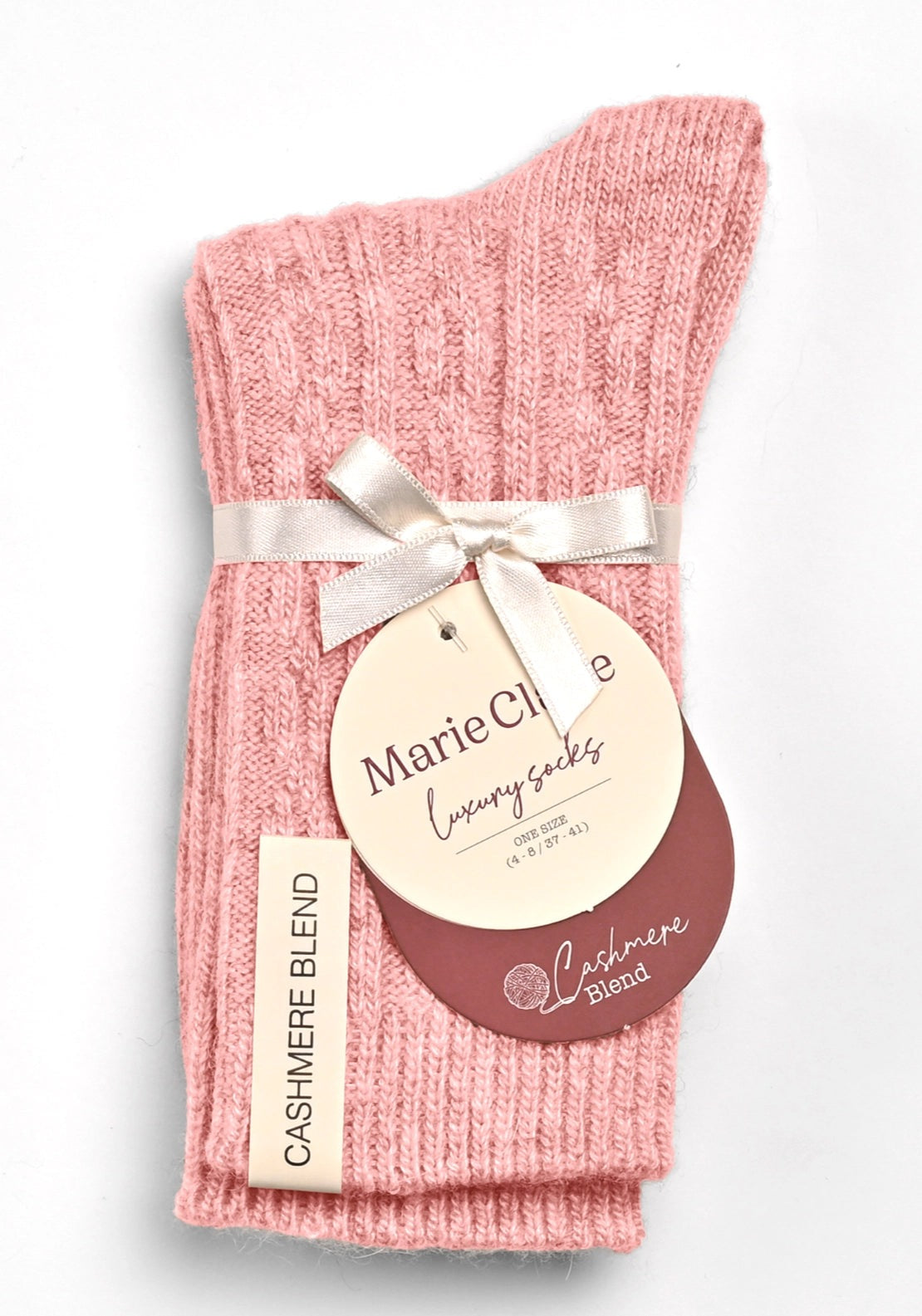 Marie Claire Cable Cashmere Blend Luxury Socks - Dusky Pink 1 Shaws Department Stores