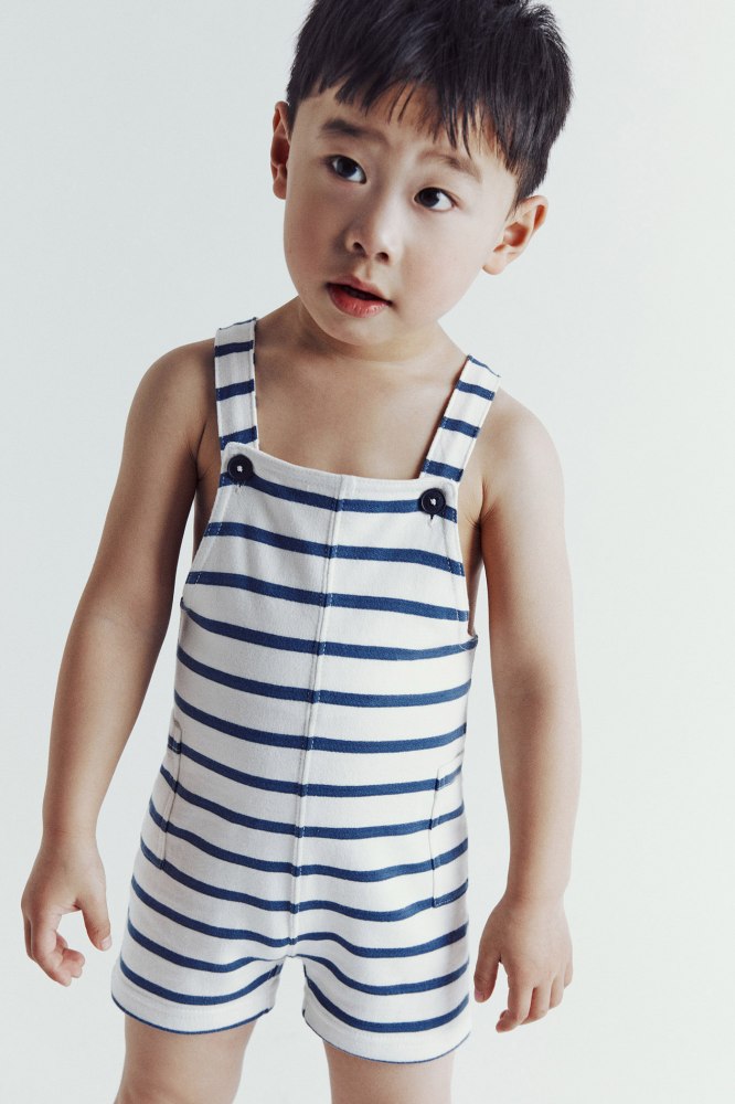 Sfera Striped terry dungarees - White 1 Shaws Department Stores