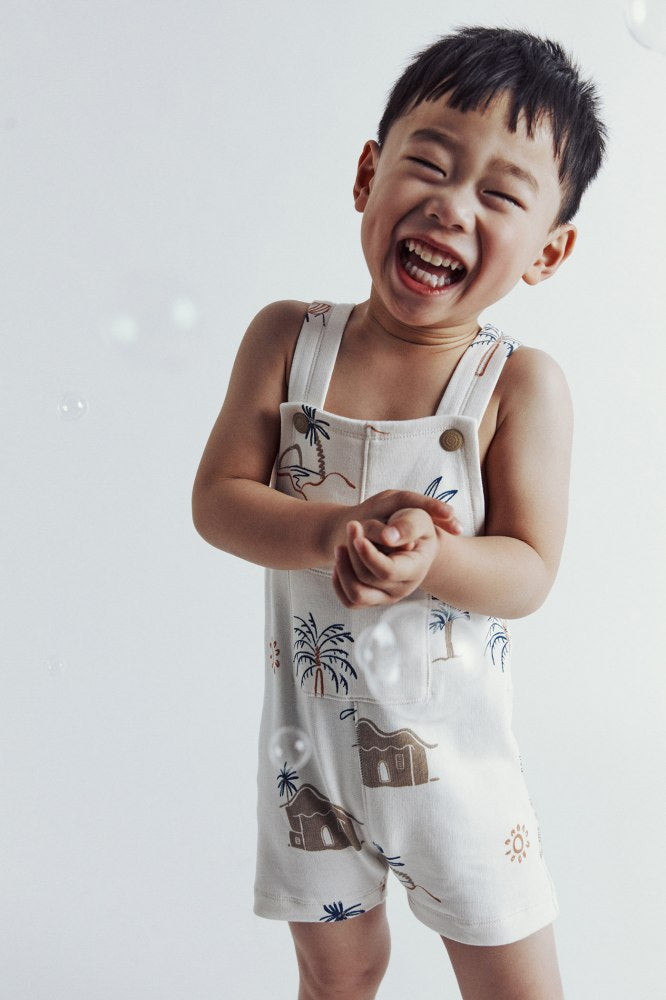 Sfera Printed terry dungarees - White 1 Shaws Department Stores