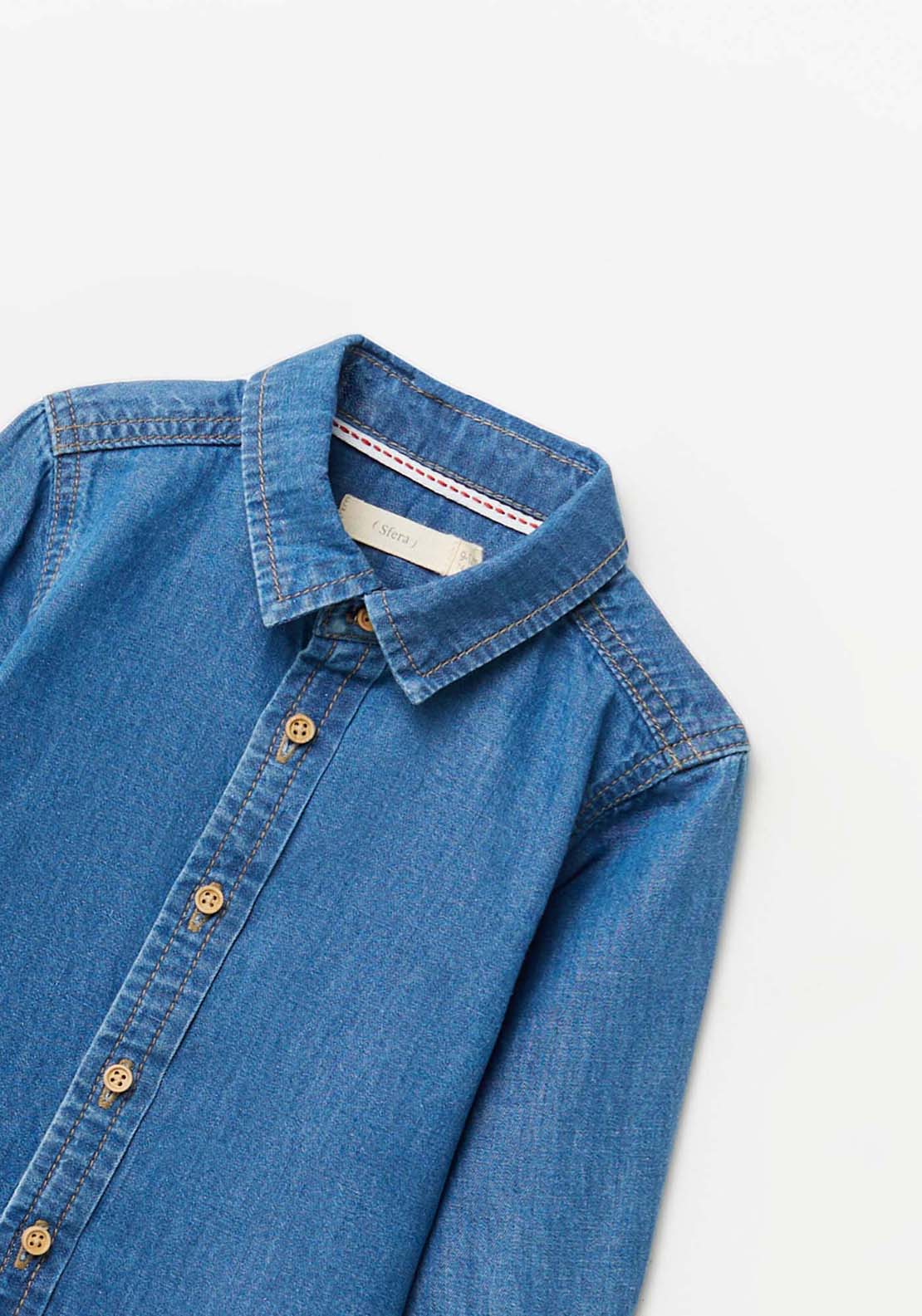 Sfera Long Sleeve Denim Shirt - Blue 4 Shaws Department Stores
