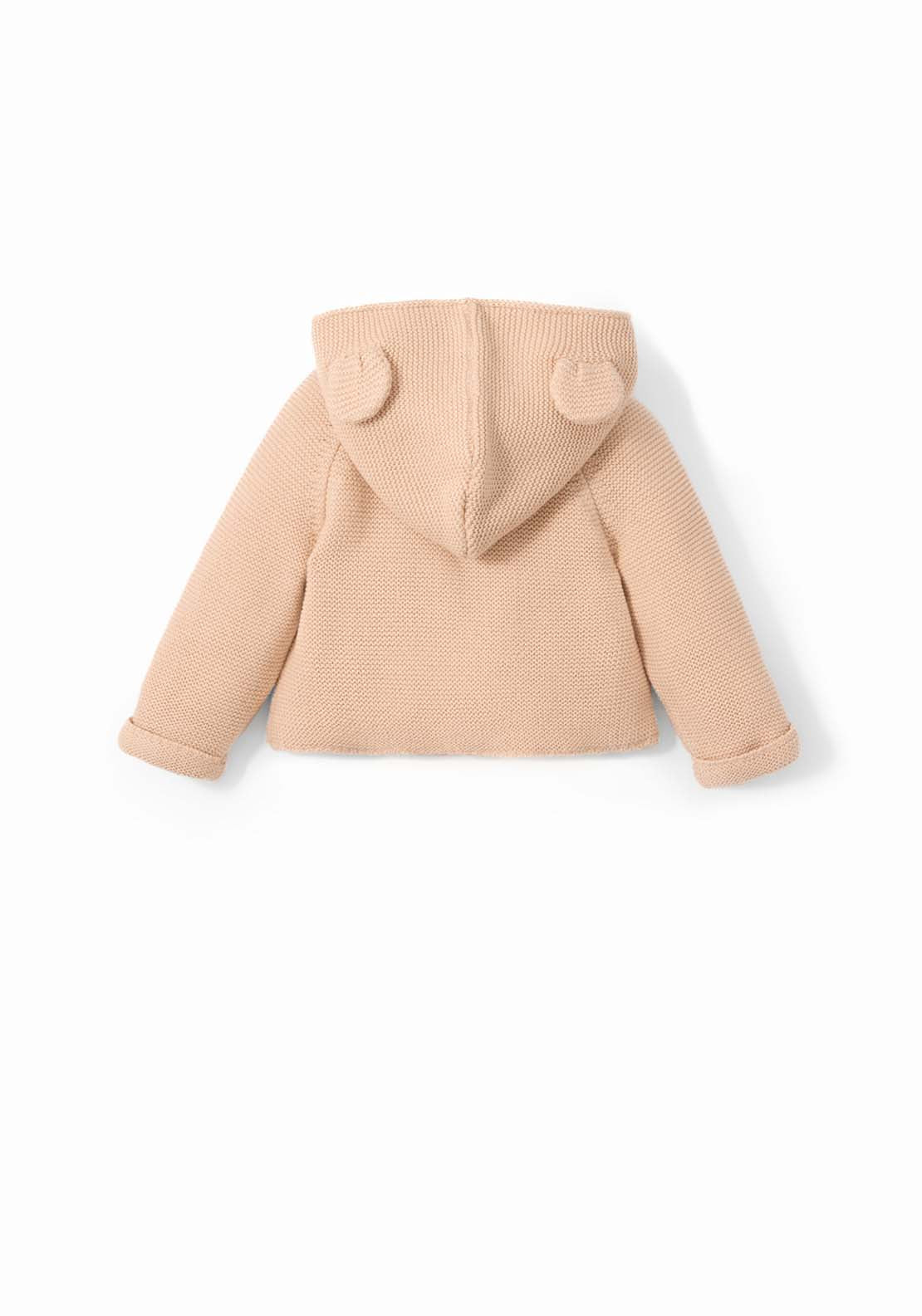 Knit Jacket With Hood &amp; Button Closure - Cream