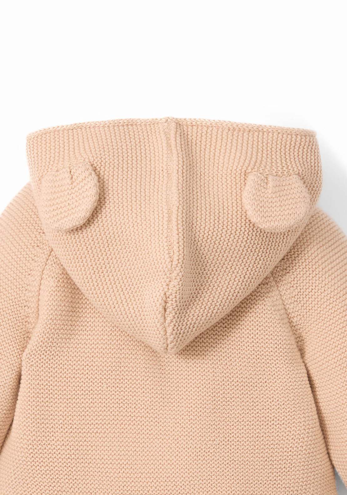 Knit Jacket With Hood &amp; Button Closure - Cream
