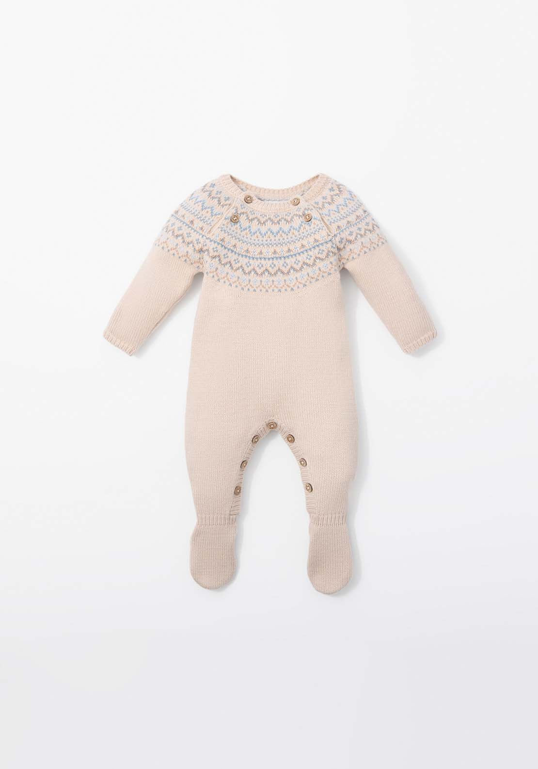 Jacqard Knit Babygrow - Cream