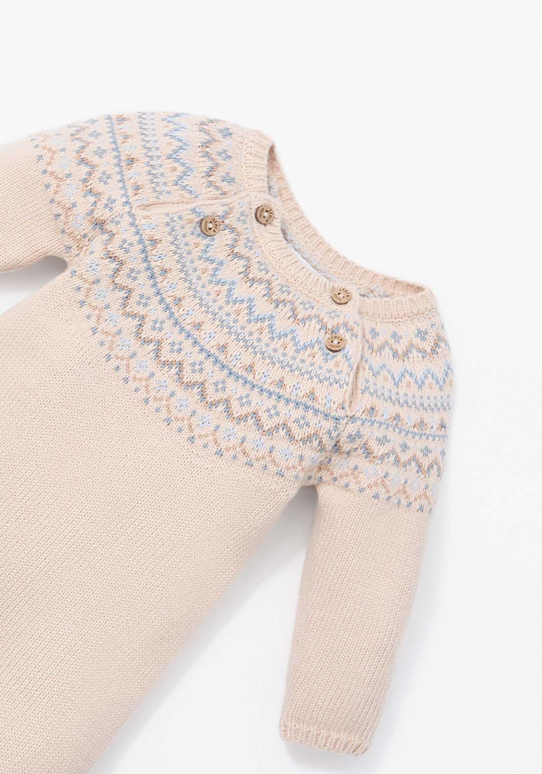 Jacqard Knit Babygrow - Cream
