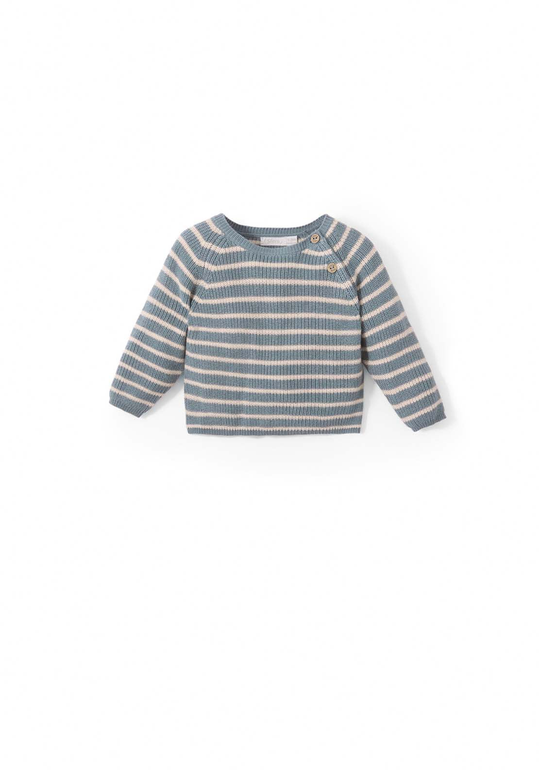 Long Sleeved Knit Stripe Sweater - Blue Petrol
