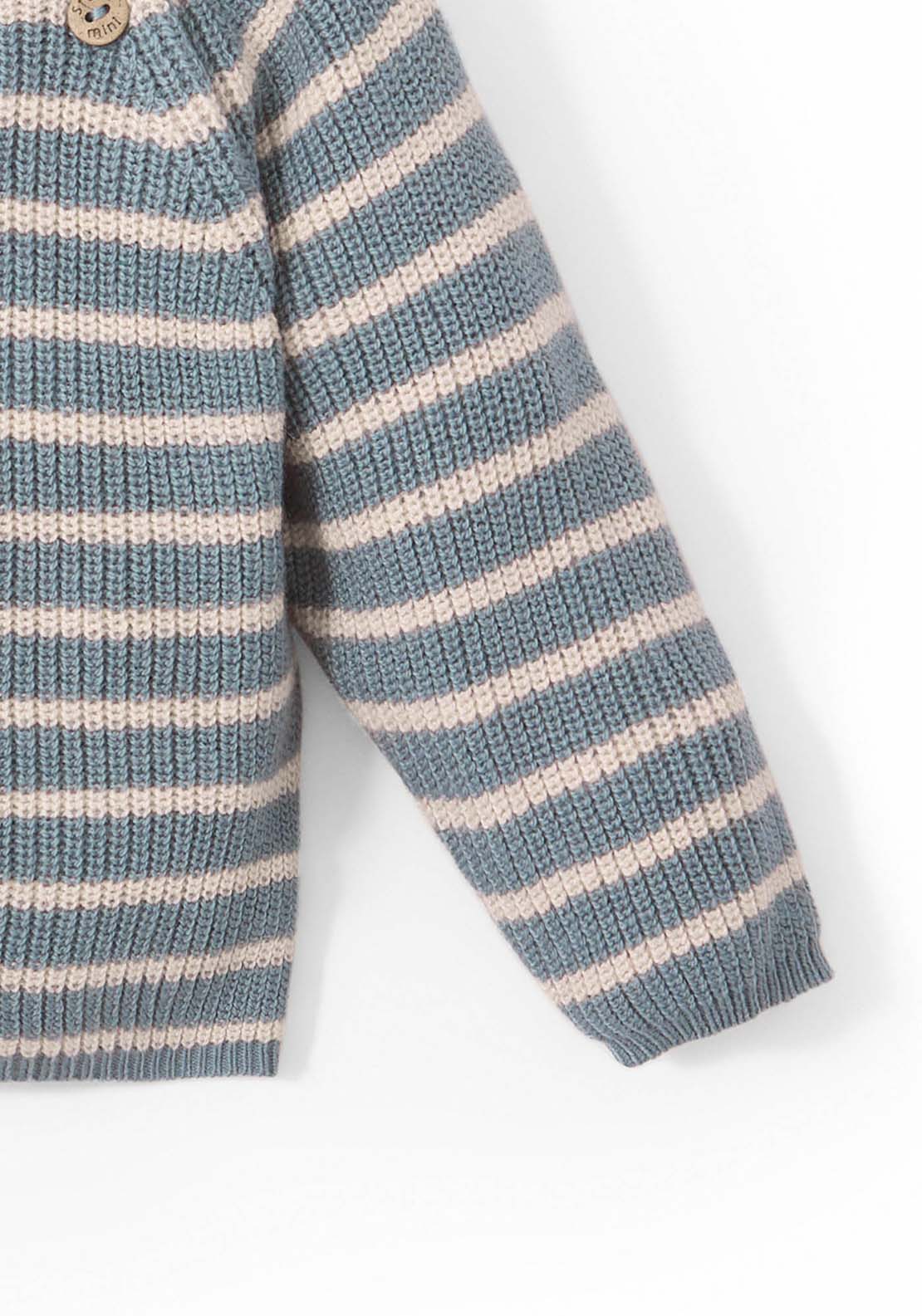 Long Sleeved Knit Stripe Sweater - Blue Petrol