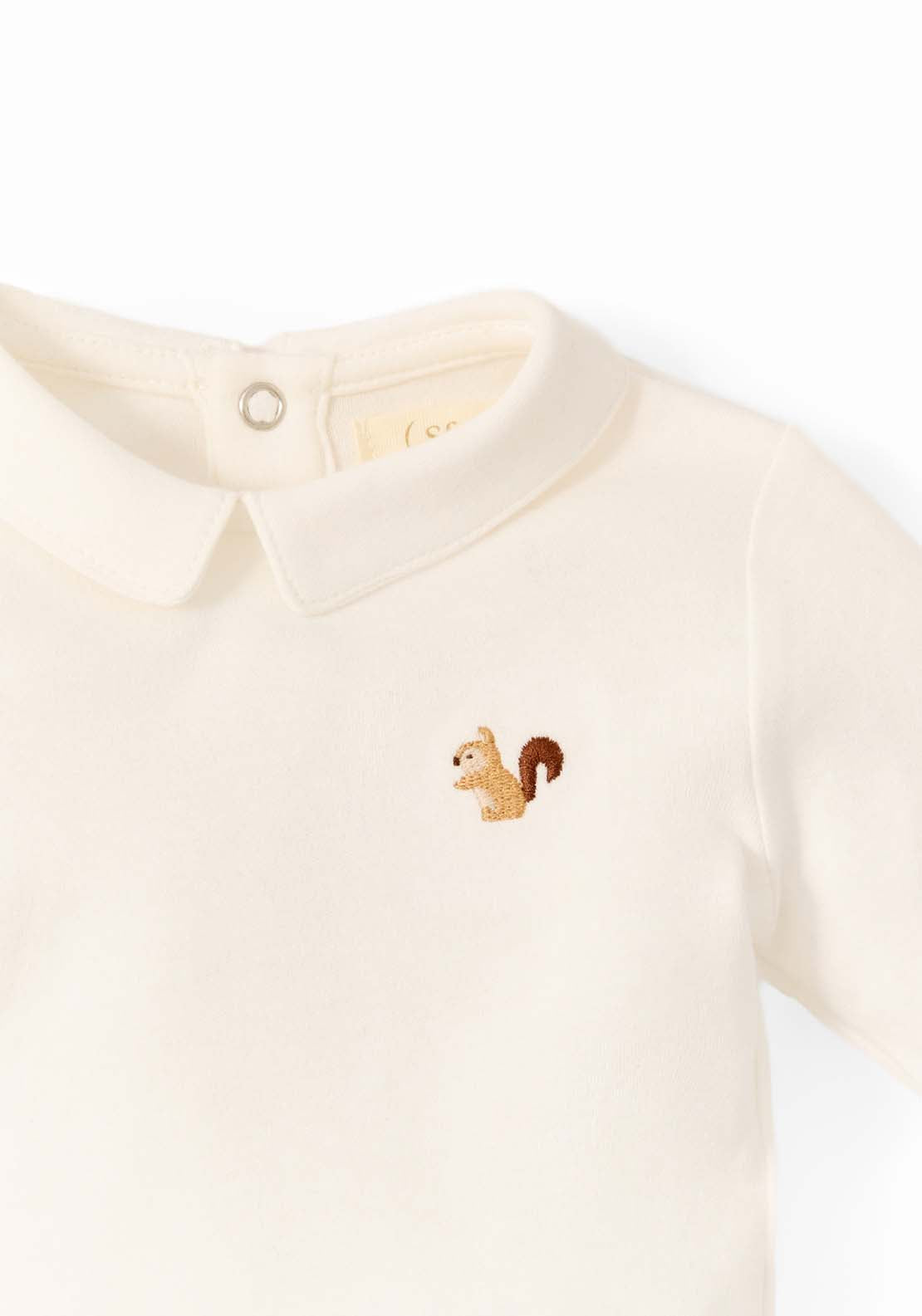Embroidered Polo Neck Bodysuit - White