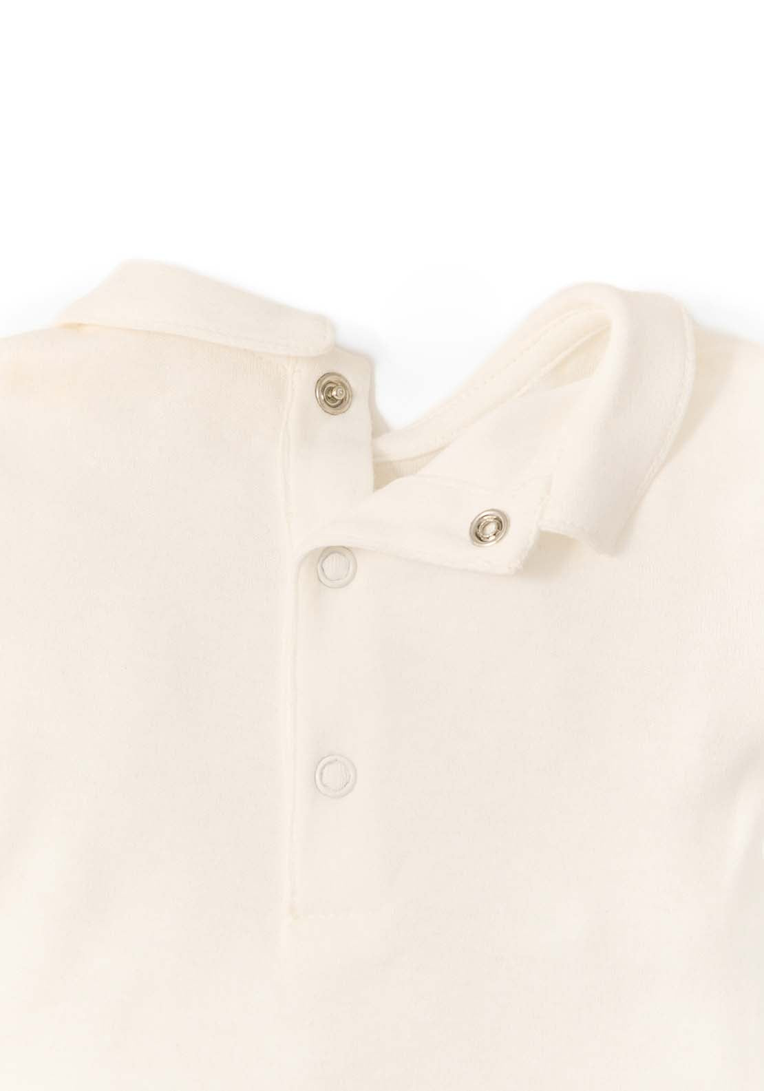Plain Bodysuit With Polo Collar &amp; Squirrel Embroidery - White