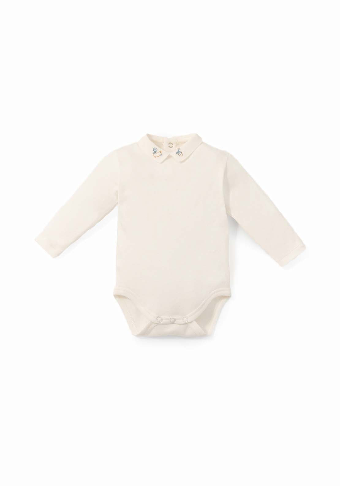 Embroidered Polo Neck Bodysuit - White