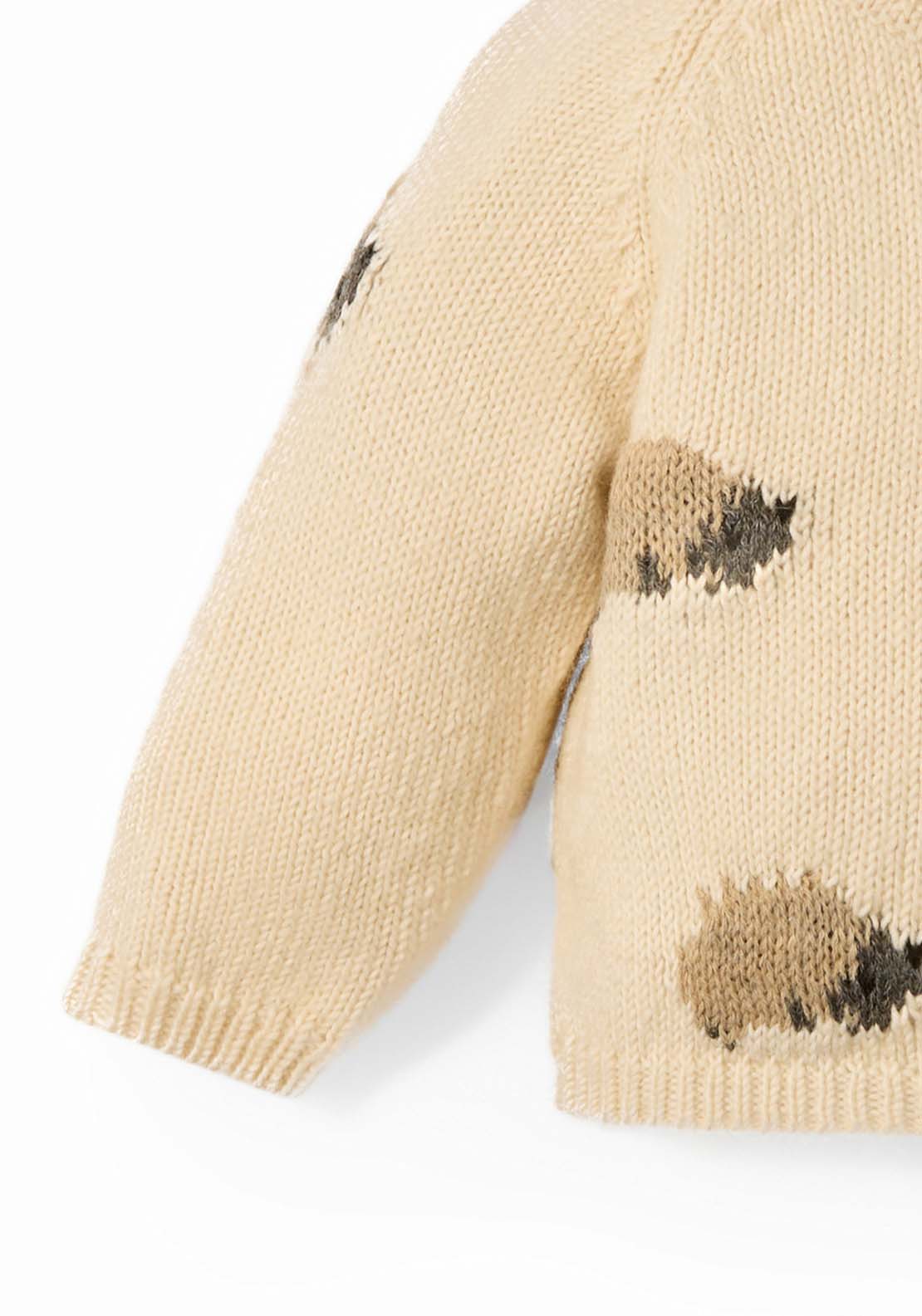 Knit Sweater With Hedgehog Design - Cream