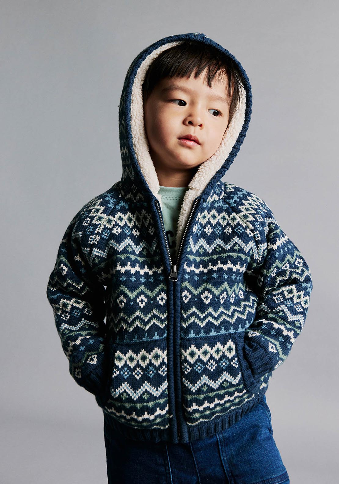 Sfera Hooded jacquard jacket - Navy 1 Shaws Department Stores