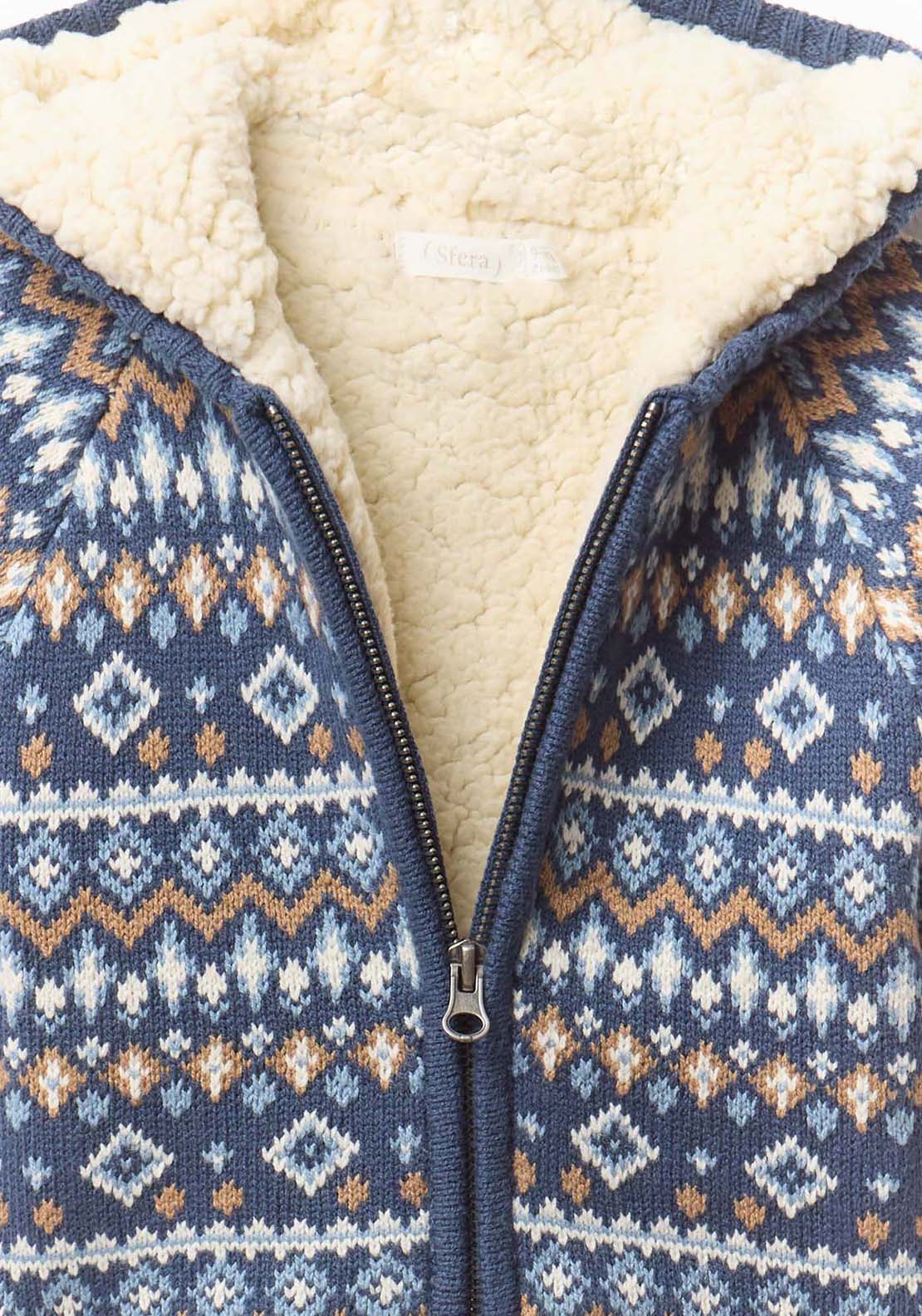 Jacqard Shearling Cardigan - Blue