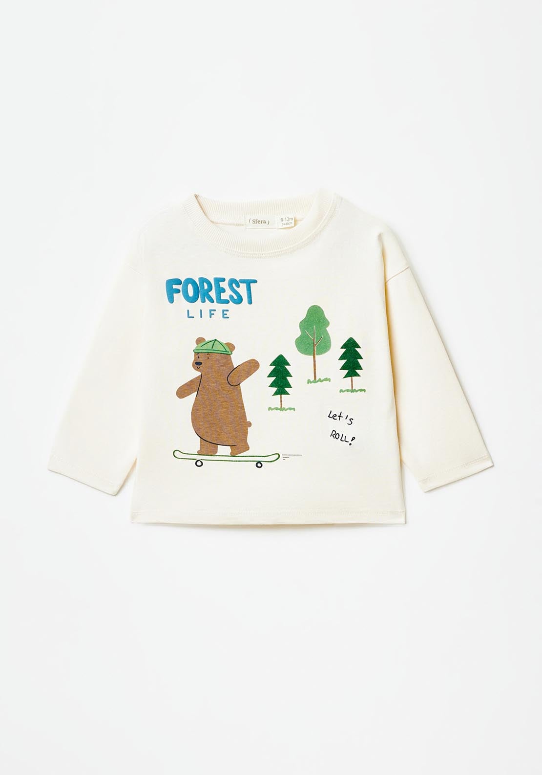 Sfera Bear on a skateboard long-sleeved T-shirt - White 3 Shaws Department Stores
