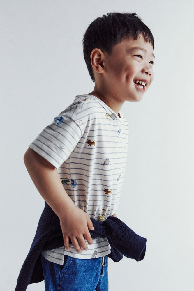 Sfera Striped T-shirt - Ecru 1 Shaws Department Stores