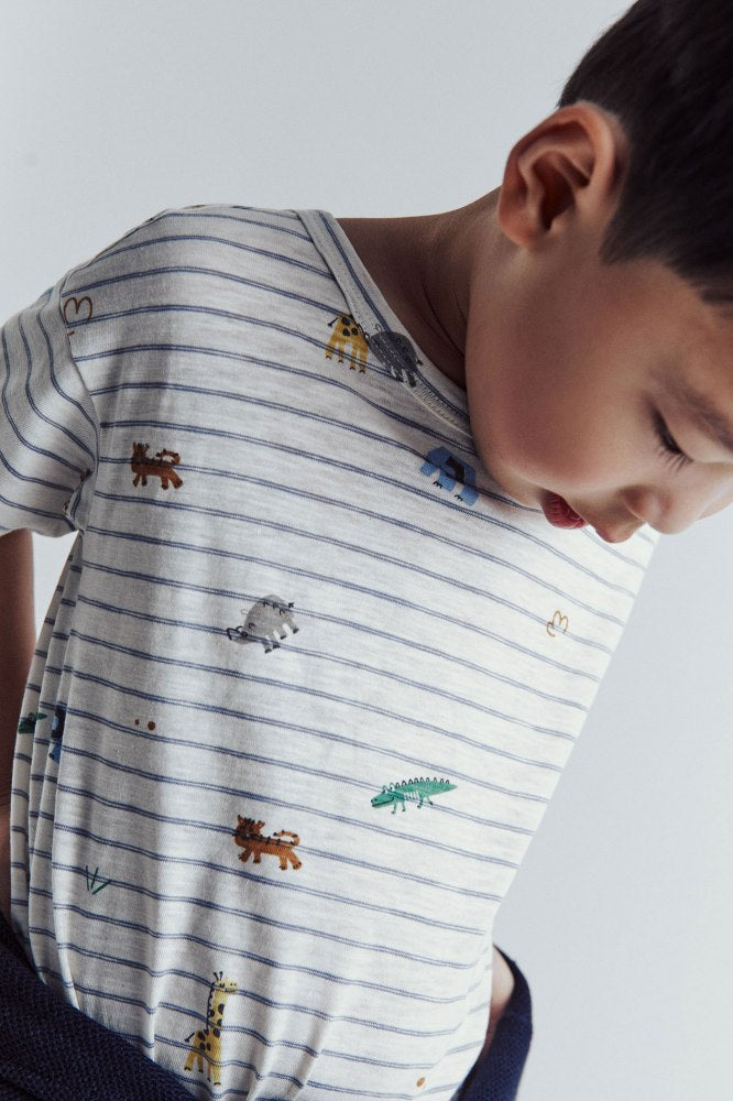 Sfera Striped T-shirt - Ecru 2 Shaws Department Stores