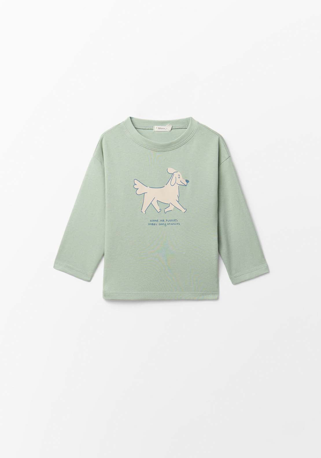 Dog Print Long Sleeve T-Shirt - Green