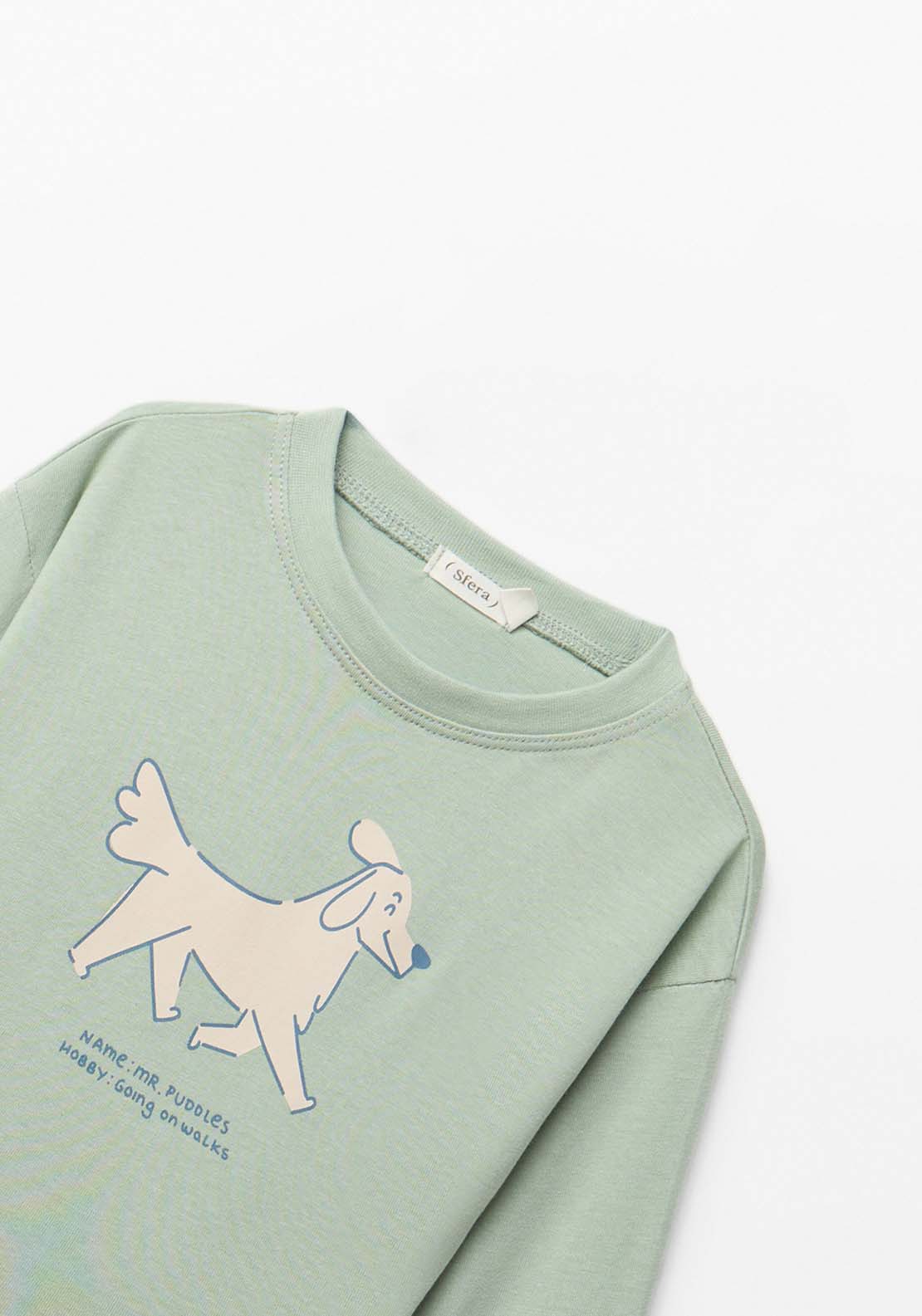 Dog Print Long Sleeve T-Shirt - Green