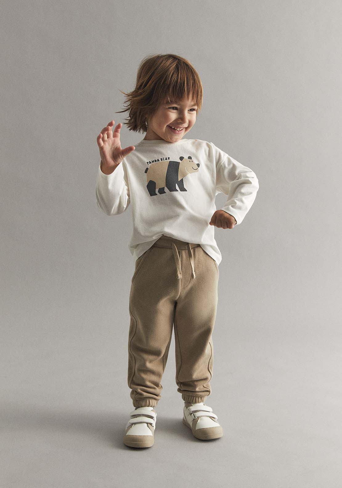 Bear Print Long Sleeve T-Shirt - White