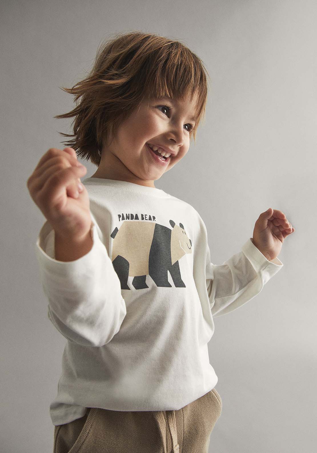 Bear Print Long Sleeve T-Shirt - White