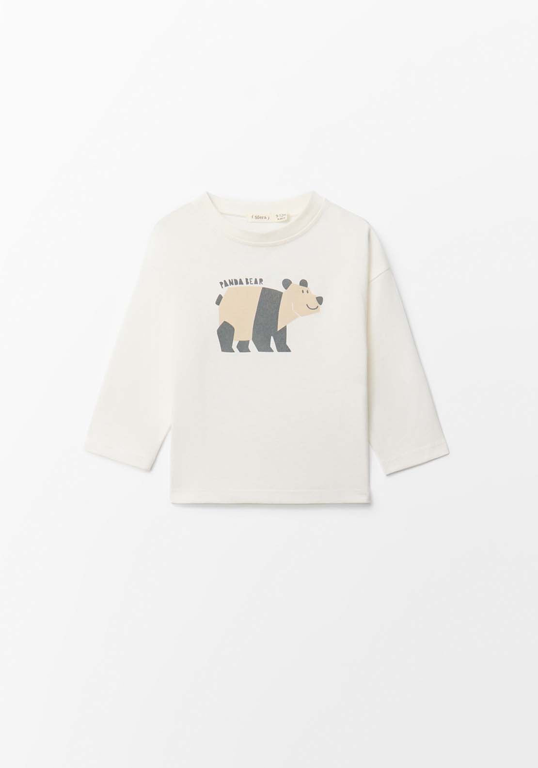 Bear Print Long Sleeve T-Shirt - White