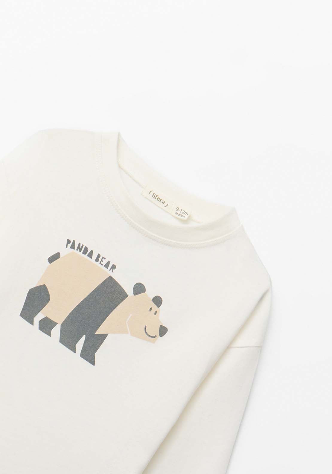 Bear Print Long Sleeve T-Shirt - White