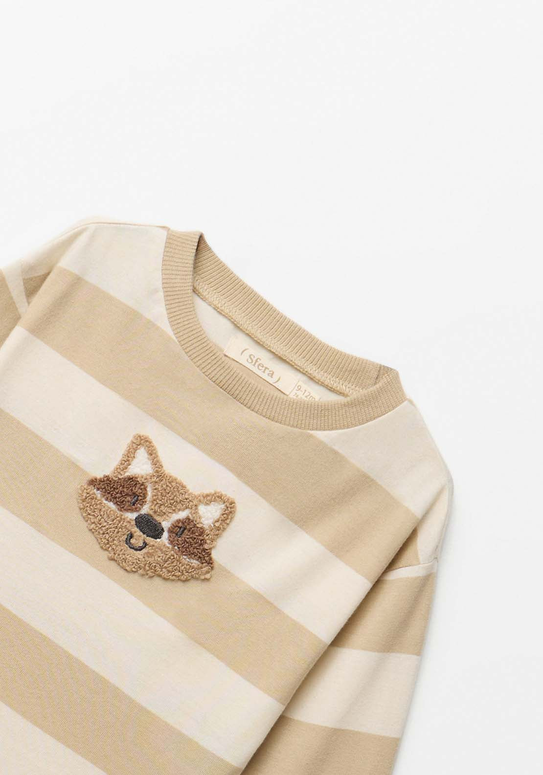 Striped Raccoon Towel T-Shirt - Beige