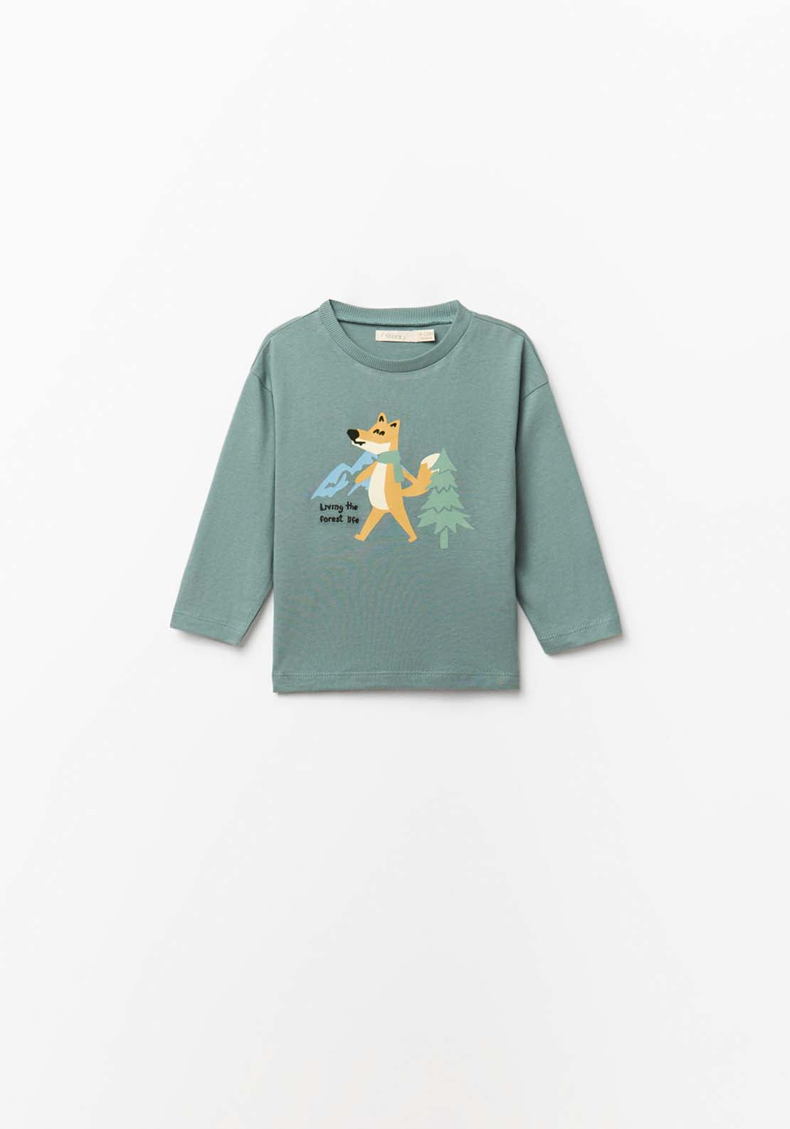 Long Sleeved Fox T-Shirt - Green