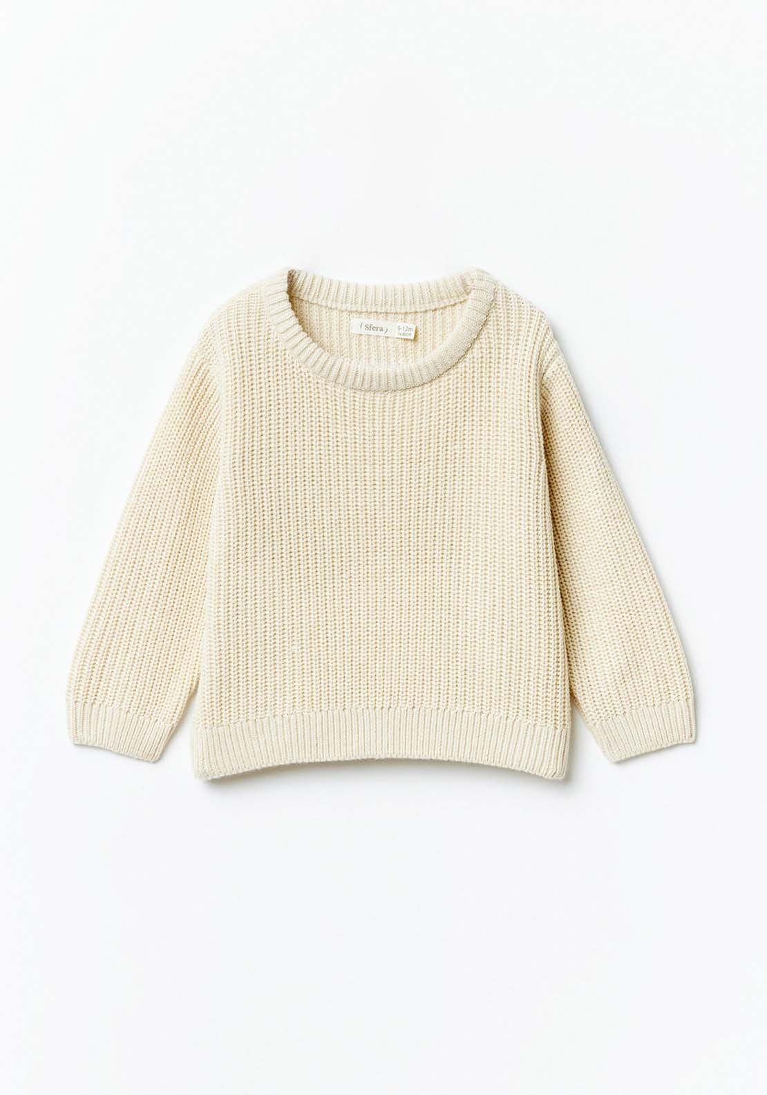 Sfera Long Sleeve Plain Knit Jumper - Cream 1 Shaws Department Stores