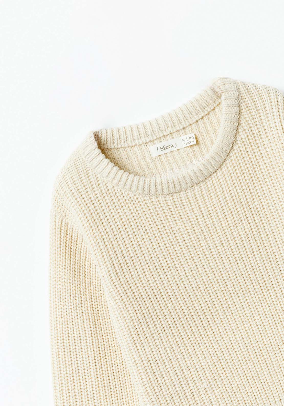 Sfera Long Sleeve Plain Knit Jumper - Cream 2 Shaws Department Stores