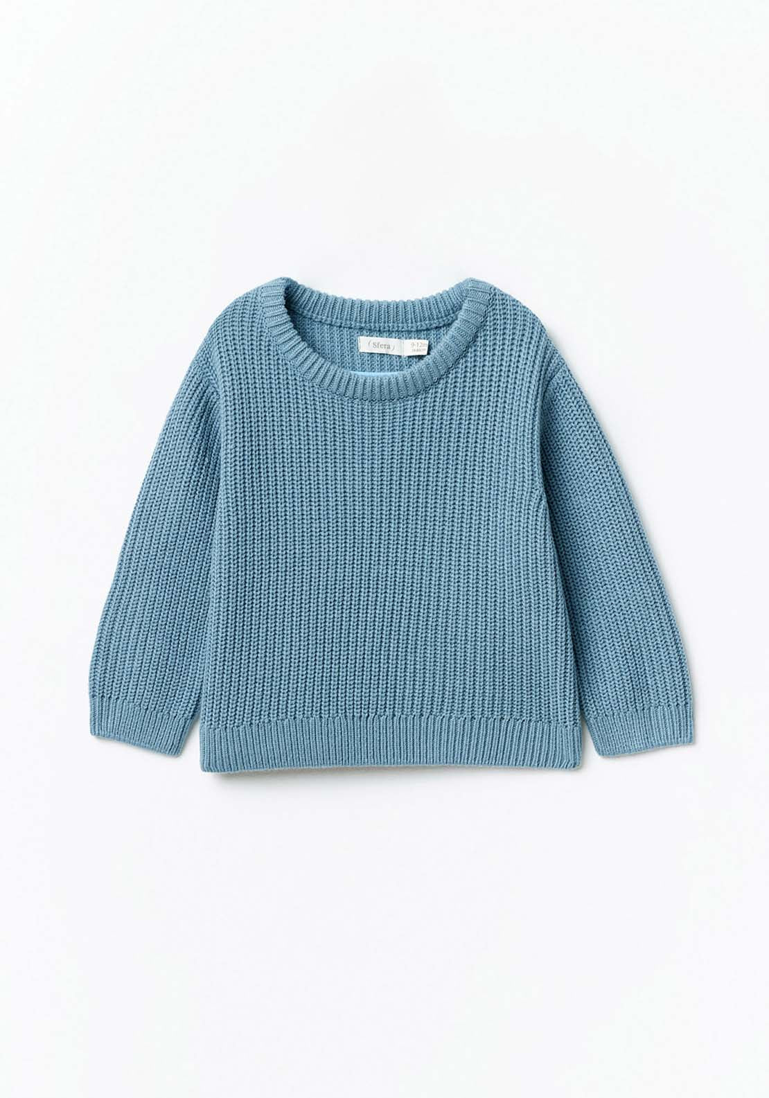 Sfera Long Sleeve Plain Knit Jumper - Blue 1 Shaws Department Stores
