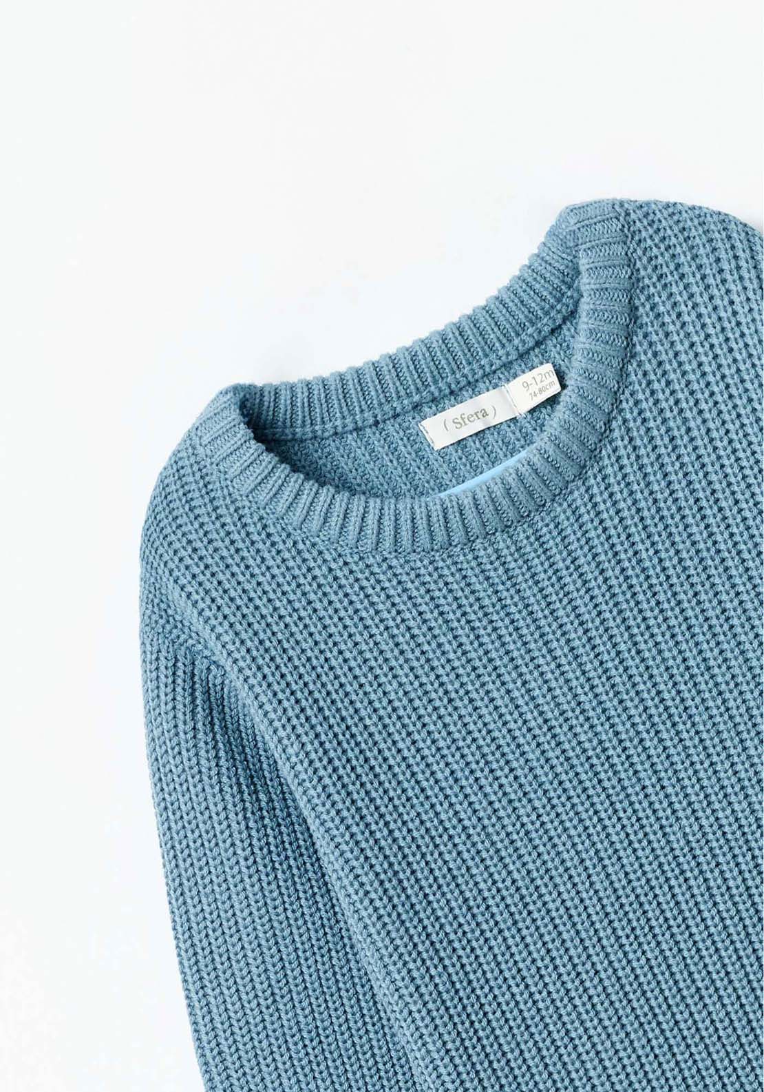 Sfera Long Sleeve Plain Knit Jumper - Blue 2 Shaws Department Stores