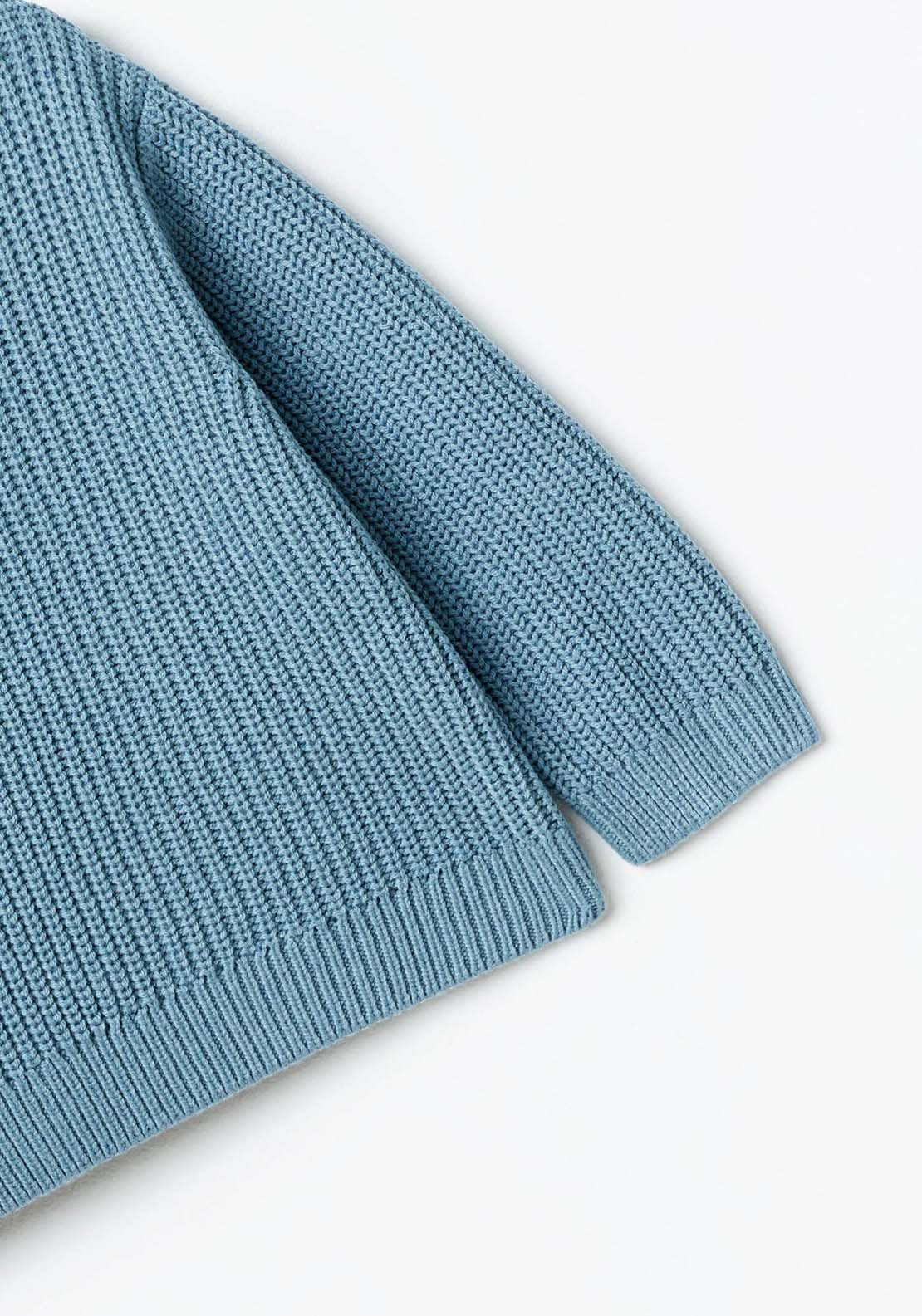 Sfera Long Sleeve Plain Knit Jumper - Blue 3 Shaws Department Stores