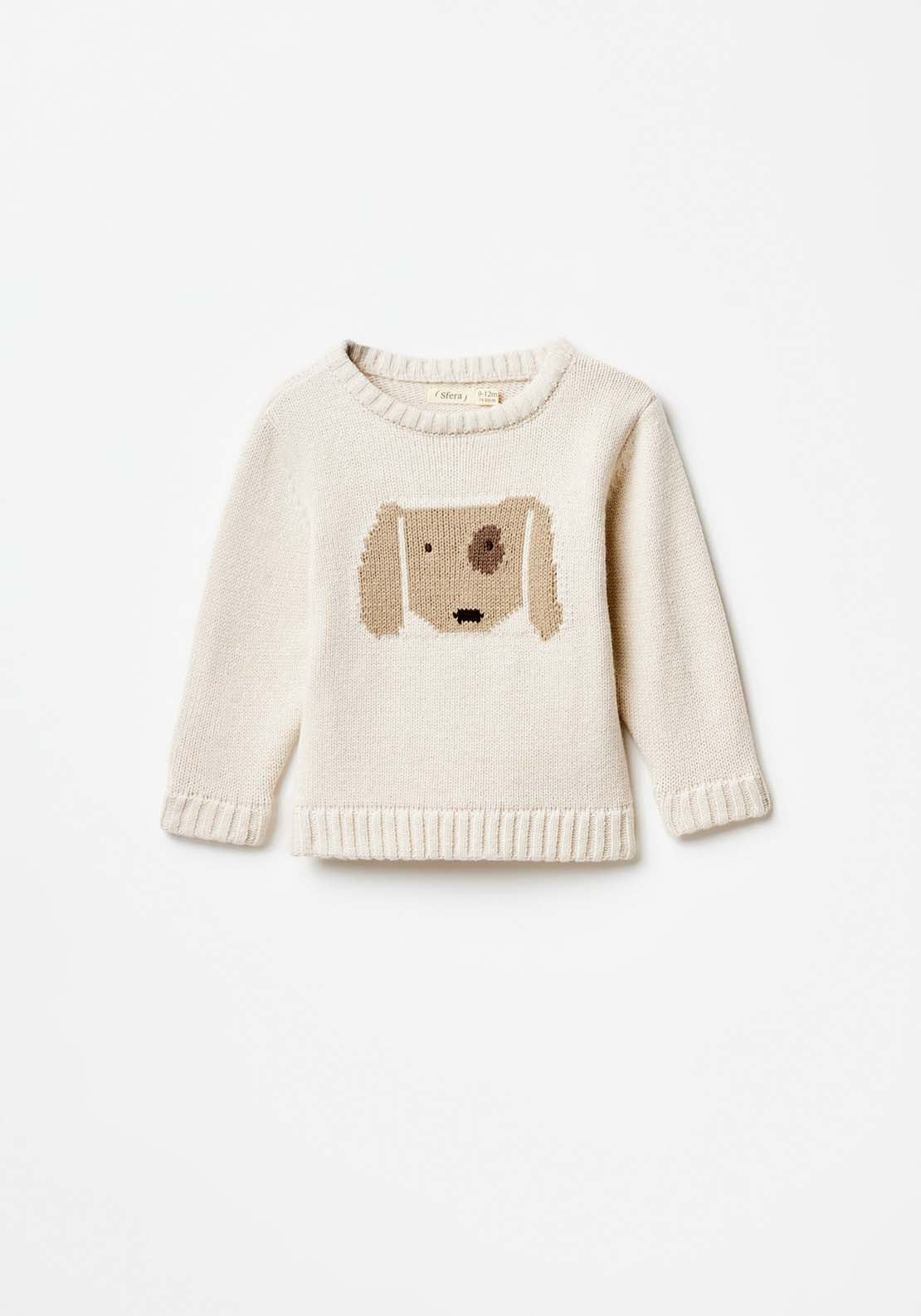 Sfera Long Sleeve Puppy Jumper - White 3 Shaws Department Stores
