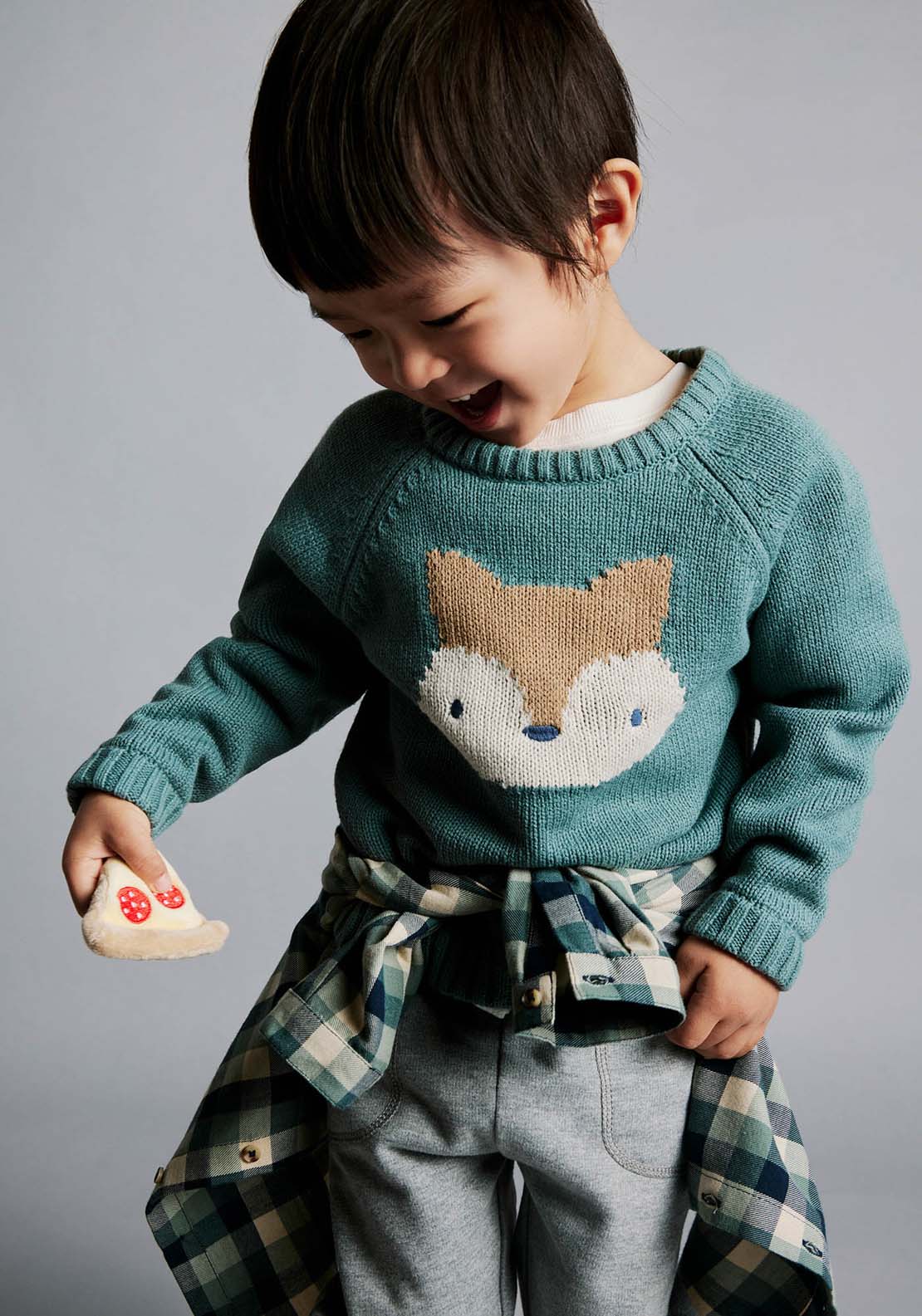 Sfera Long Sleeve Fox Jumper - Green 2 Shaws Department Stores