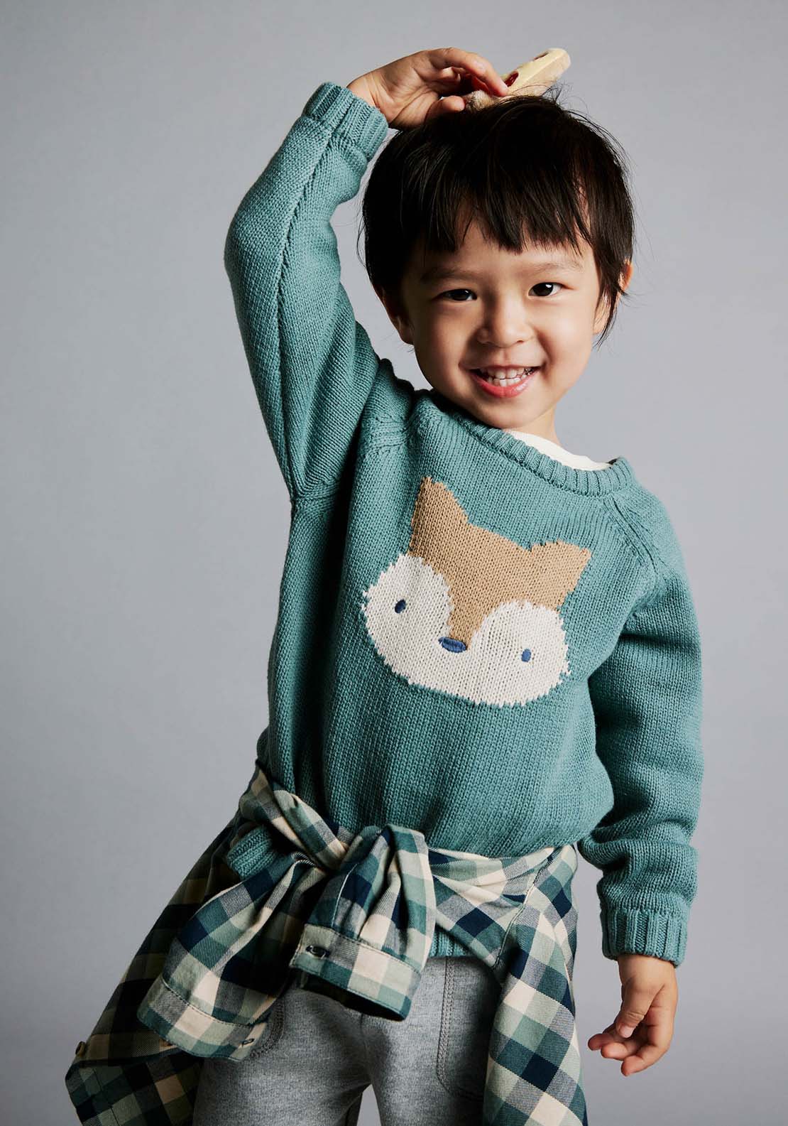 Sfera Long Sleeve Fox Jumper - Green 1 Shaws Department Stores