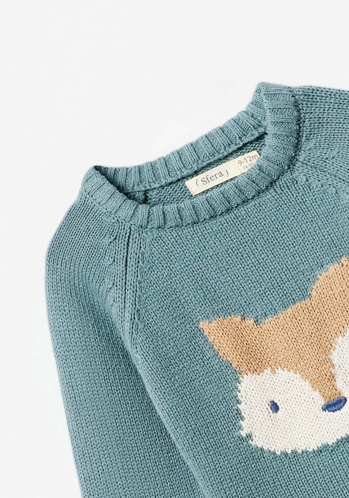 Sfera Long Sleeve Fox Jumper - Green 6 Shaws Department Stores