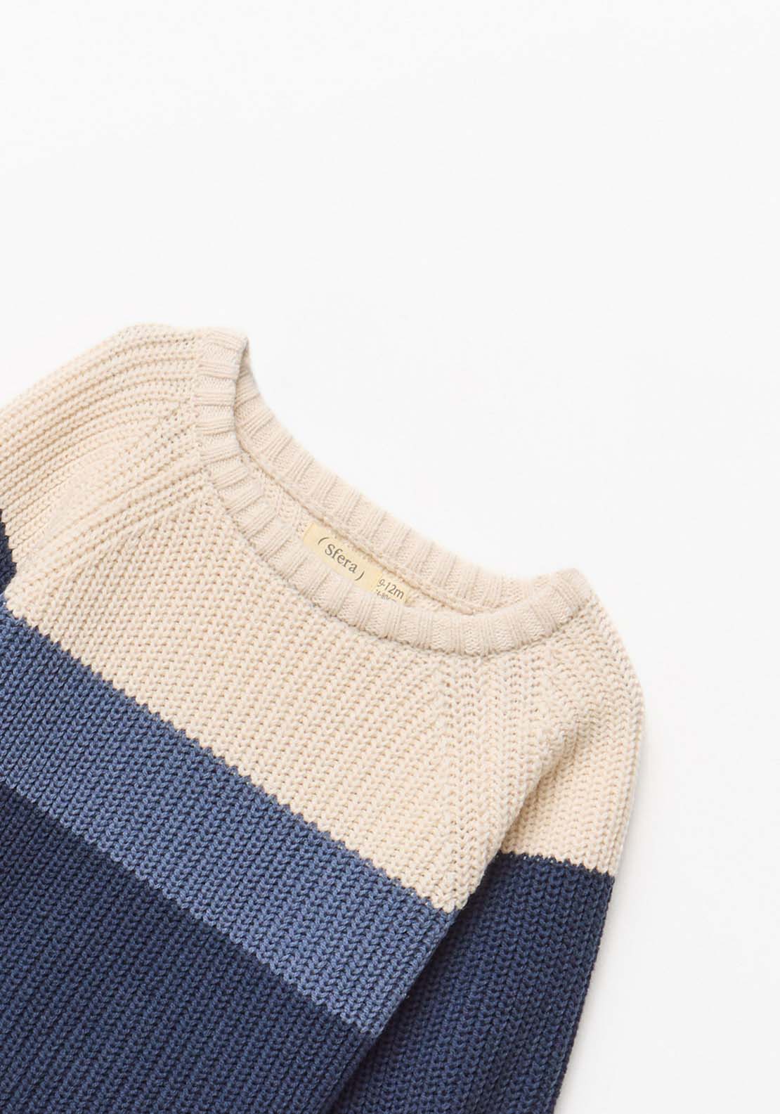 Colour Block Rib Trim Sweater - Cream